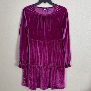 Lands’ End Girls Teared Velvet Dress Magenta Purple XL